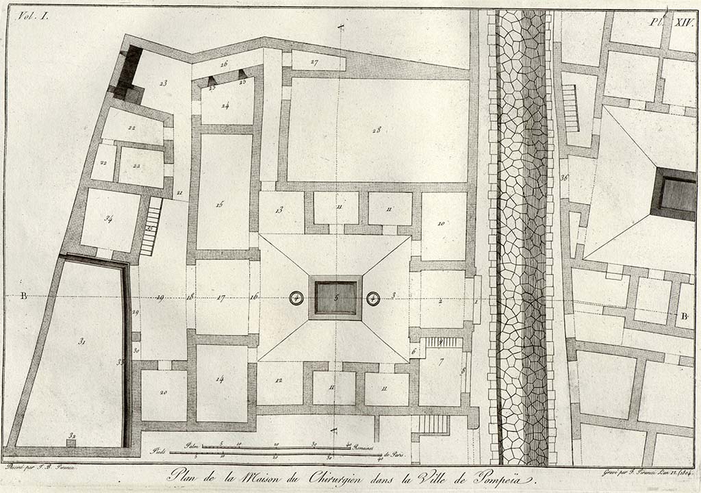 VI.1.10 Pompeii. Pre-1804. Plan of the House of the Surgeon, Via Consolare, drawing by Piranesi. On opposite side of Via Consolare is VI.17.9/10. 
See Piranesi, F, 1804. Antiquites de la Grande Grece: Tome I. Paris: Piranesi and Le Blanc. Vol. I, pl. XIV. 